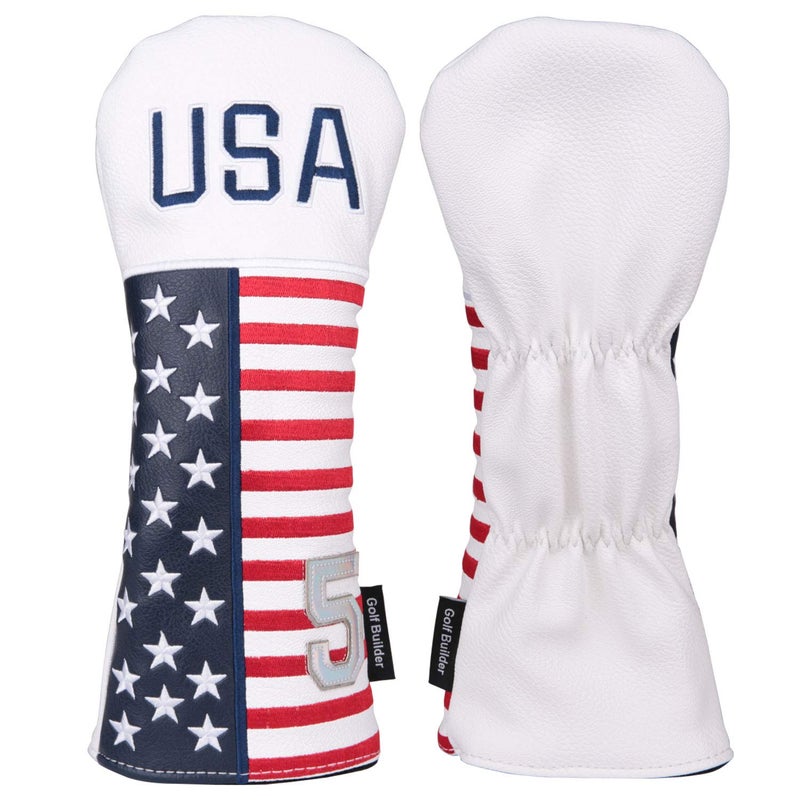 Golf Builder 2pcs/Set USA Stars and Stripes Golf Club Fairway Wood Head Covers White Leather USA 3 5 Wood Covers - Image 3